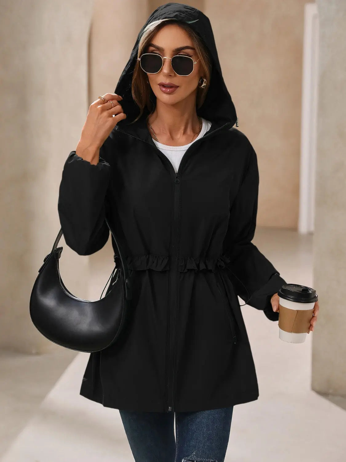 Ivy Lane Outdoor Waterproof Long Sleeve Hooded Windbreaker Trendsi