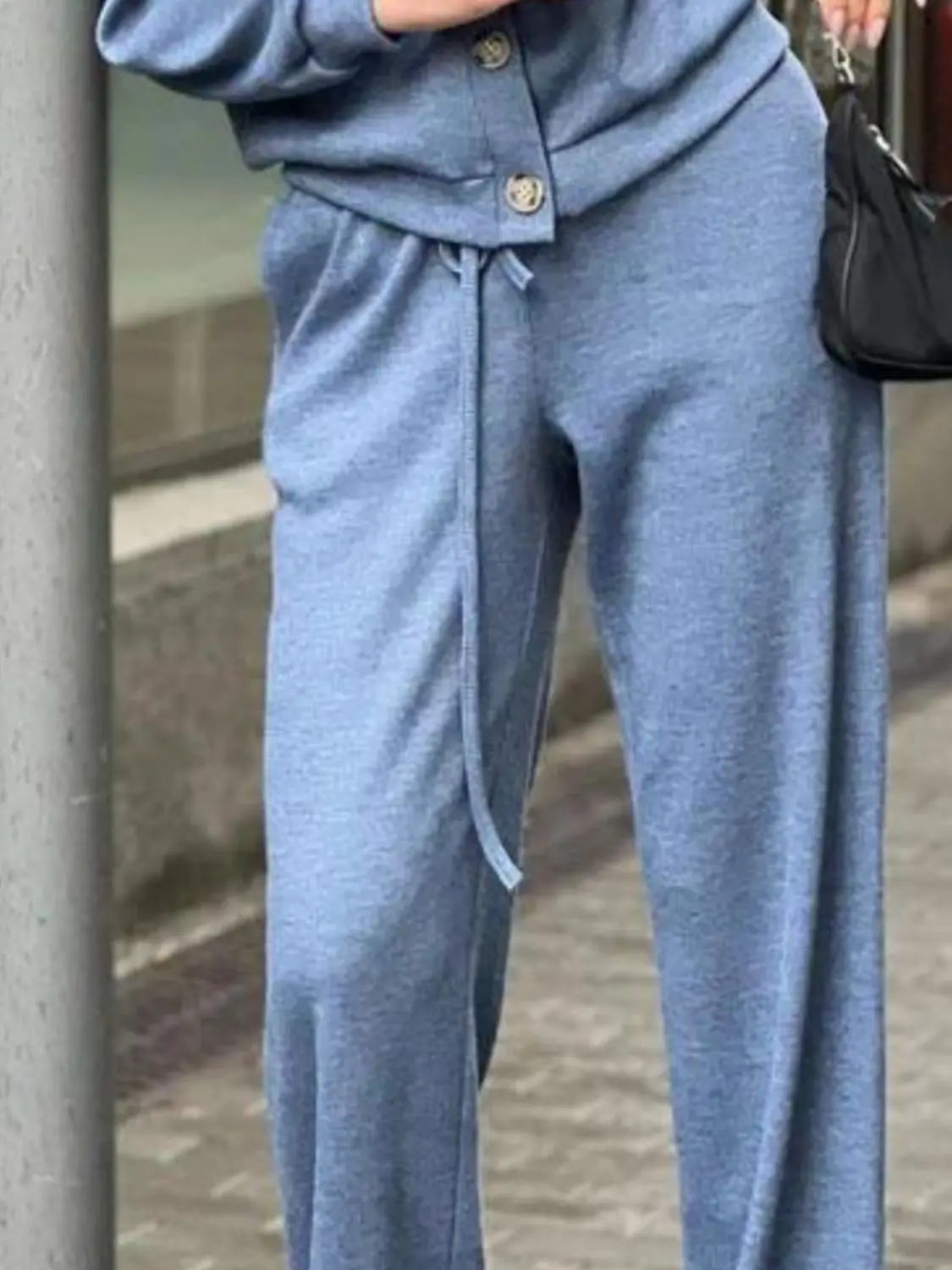 Full Size Button Up Long Sleeve Top and Pants Set Trendsi