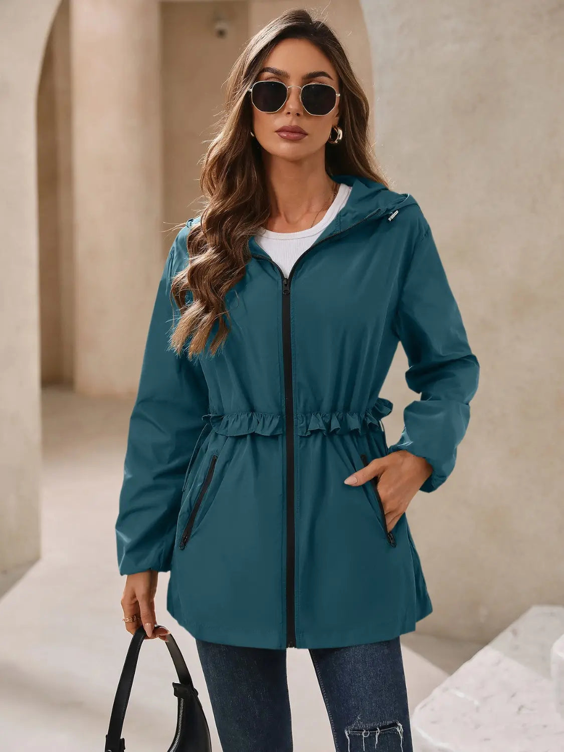 Ivy Lane Outdoor Waterproof Long Sleeve Hooded Windbreaker Trendsi