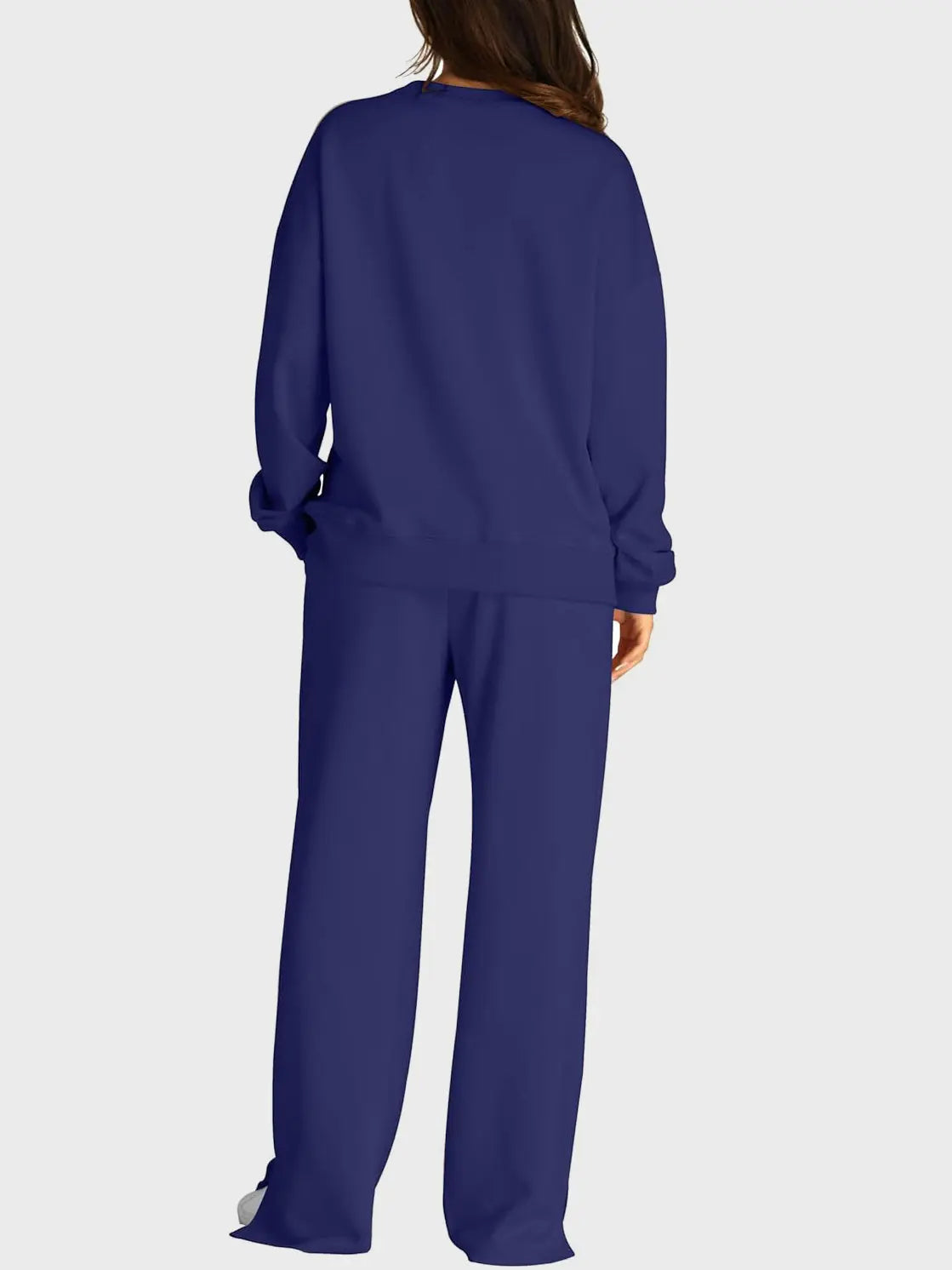 Round Neck Long Sleeve Top and Slit Pants Set Trendsi