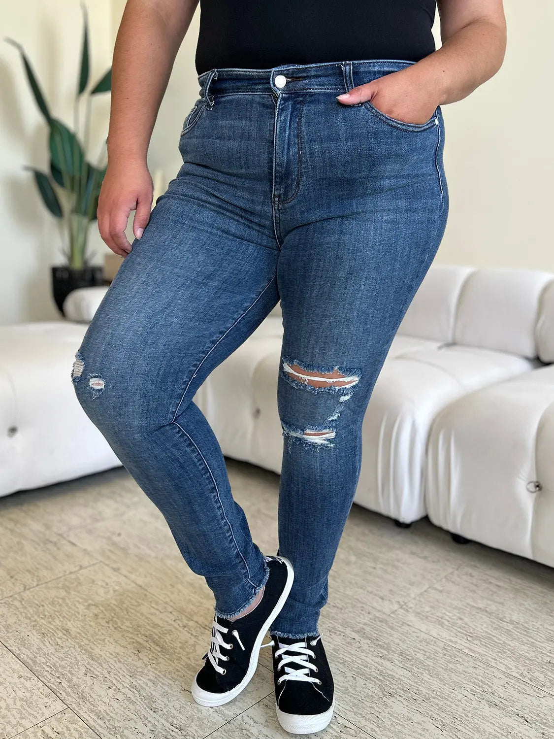 Judy Blue Full Size High Waist Distressed Skinny Jeans Trendsi