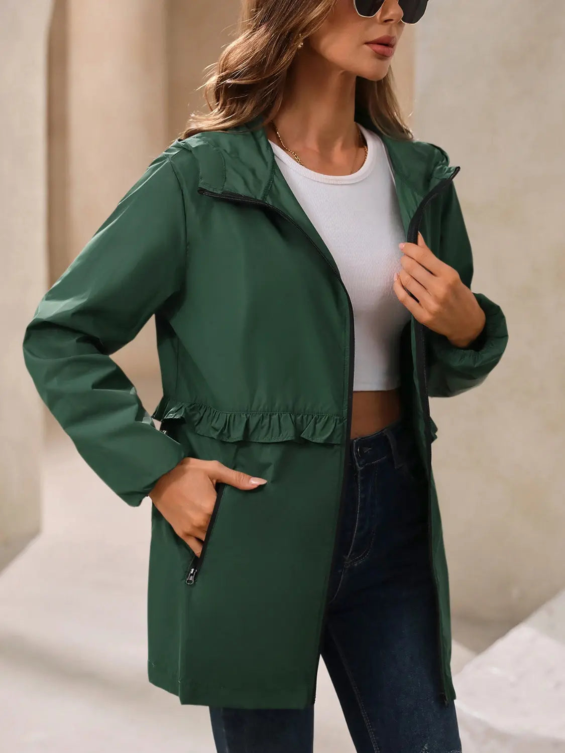 Ivy Lane Outdoor Waterproof Long Sleeve Hooded Windbreaker Trendsi
