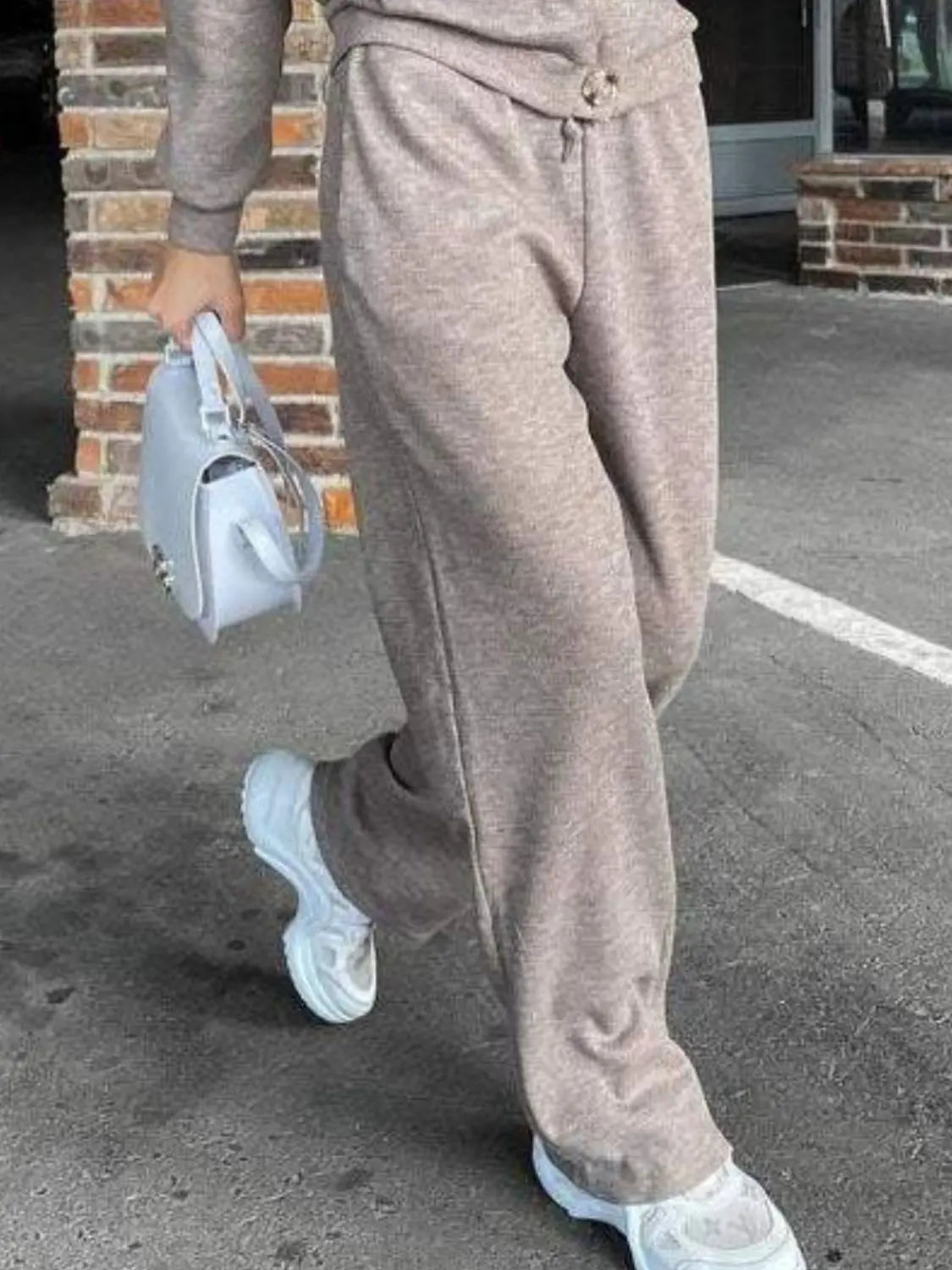 Full Size Button Up Long Sleeve Top and Pants Set Trendsi