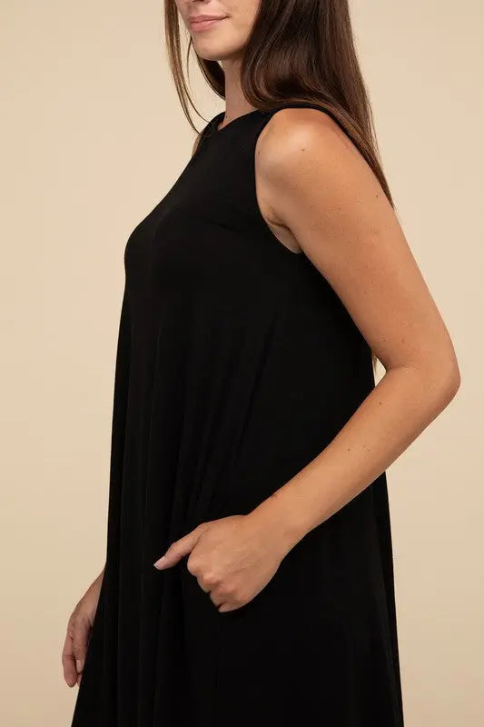 Sleeveless Flared Dress with Side Pockets ZENANA