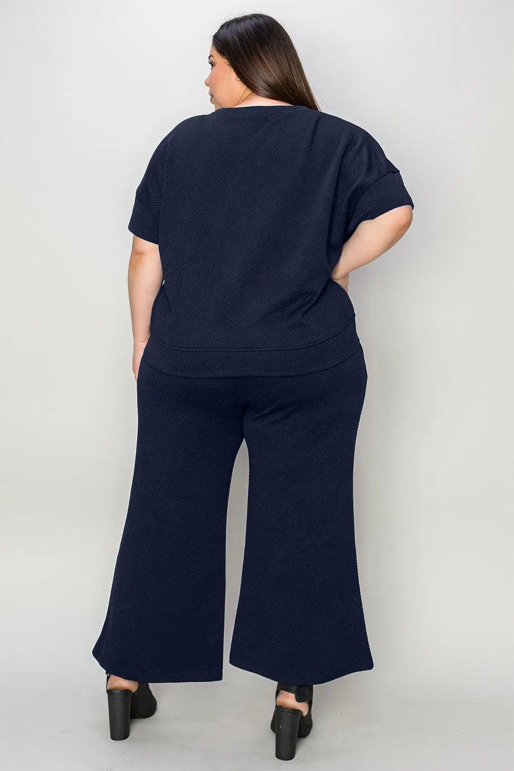 Double Take Full Size Texture Short Sleeve Top and Pants Set Trendsi