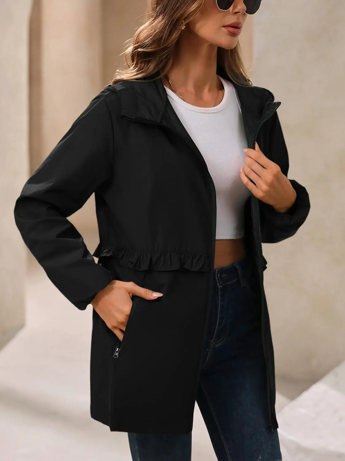 Ivy Lane Outdoor Waterproof Long Sleeve Hooded Windbreaker Trendsi
