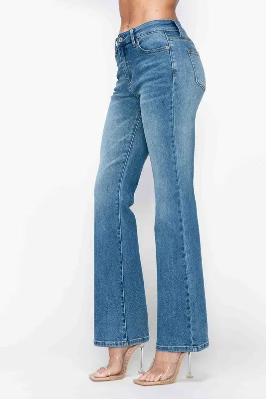 bytos Full Size Cat's Whiskers Mid Rise Bootcut Jeans Trendsi