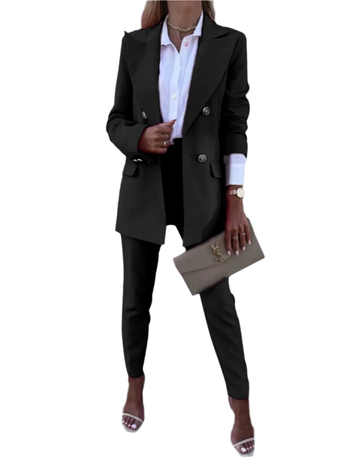 Lapel Collar Long Sleeve Blazer and Pants Set Trendsi