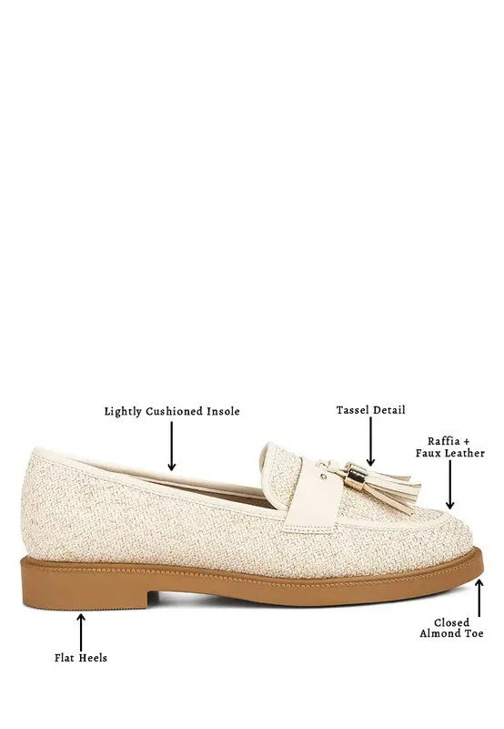 Foxford Tassle Detail Raffia Loafers - Pure Serenity DBA