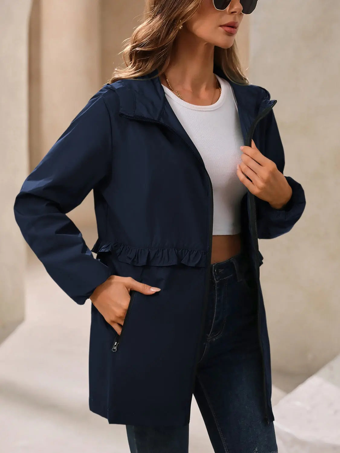 Ivy Lane Outdoor Waterproof Long Sleeve Hooded Windbreaker Trendsi
