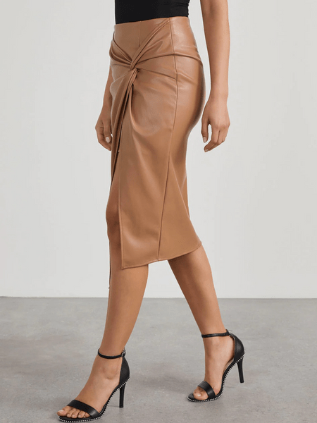 Women's Faux Leather Skirt High Waisted Ruched Split Fitted HWEXC7WHZB - Pure Serenity DBA
