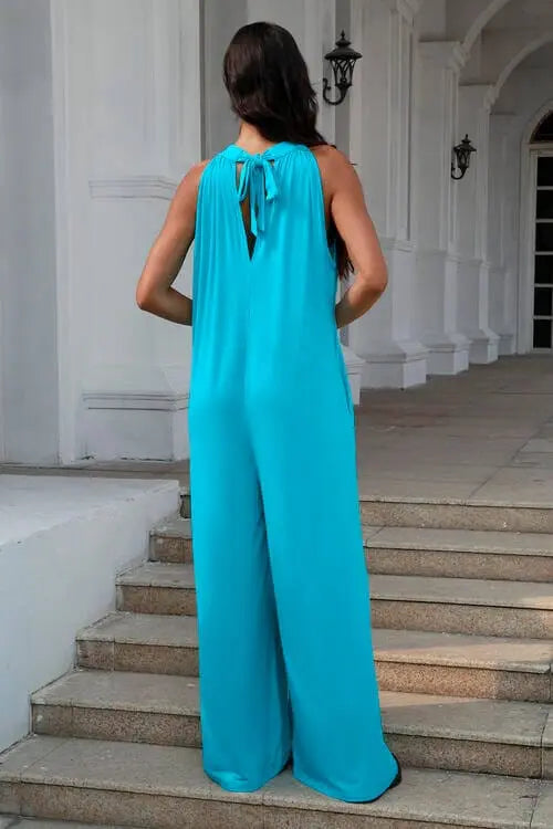 Trendsi Casual Wear Double Take Full Size Tie Back Cutout Sleeveless Jumpsuit