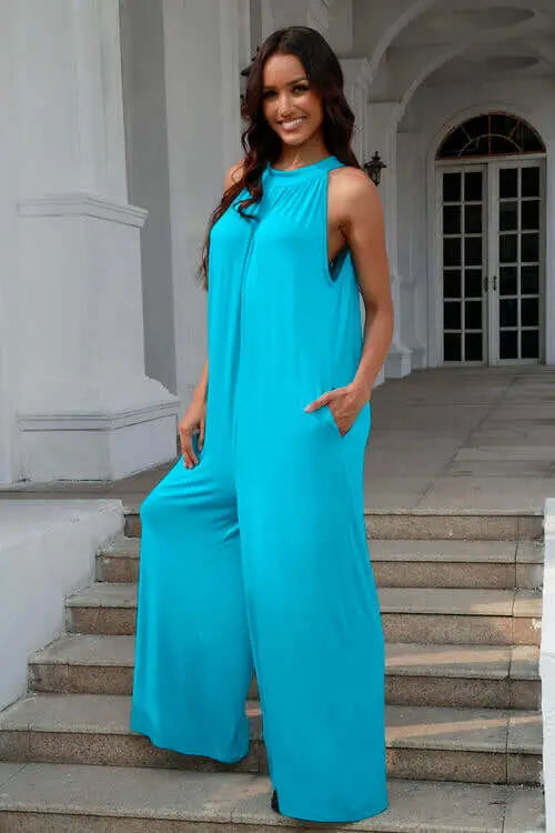 Trendsi Casual Wear Double Take Full Size Tie Back Cutout Sleeveless Jumpsuit