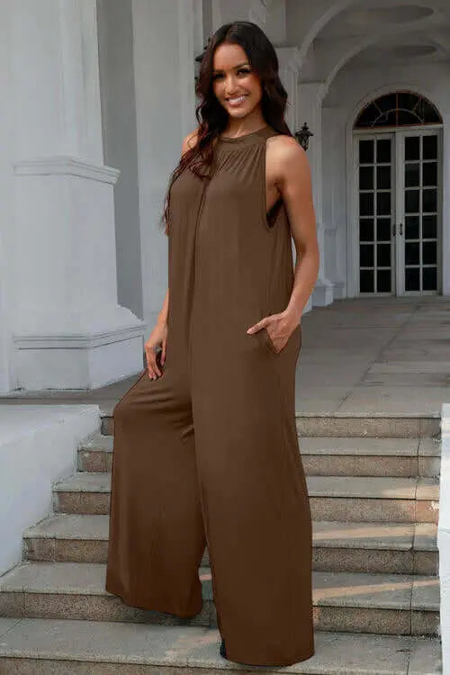 Trendsi Casual Wear Double Take Full Size Tie Back Cutout Sleeveless Jumpsuit