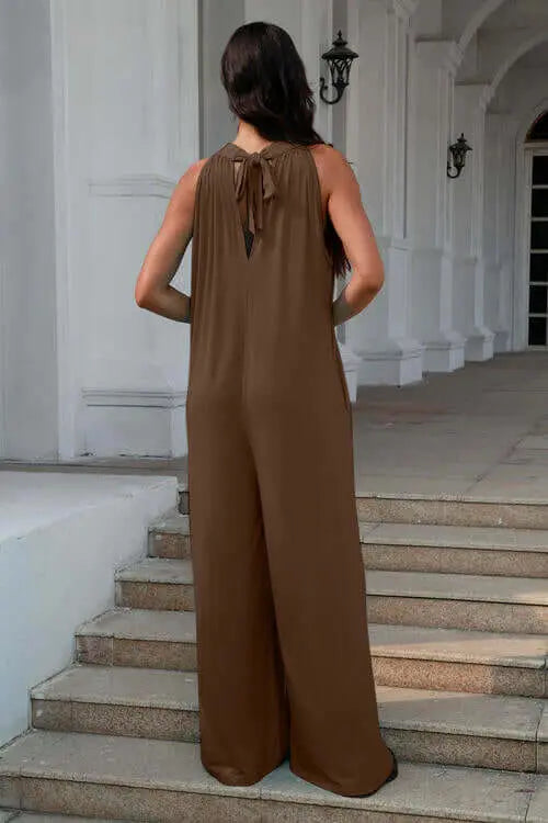Trendsi Casual Wear Double Take Full Size Tie Back Cutout Sleeveless Jumpsuit