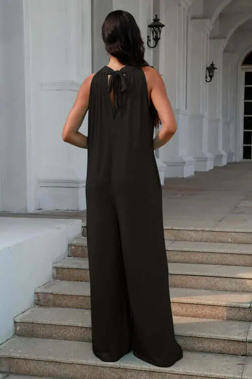 Trendsi Casual Wear Double Take Full Size Tie Back Cutout Sleeveless Jumpsuit