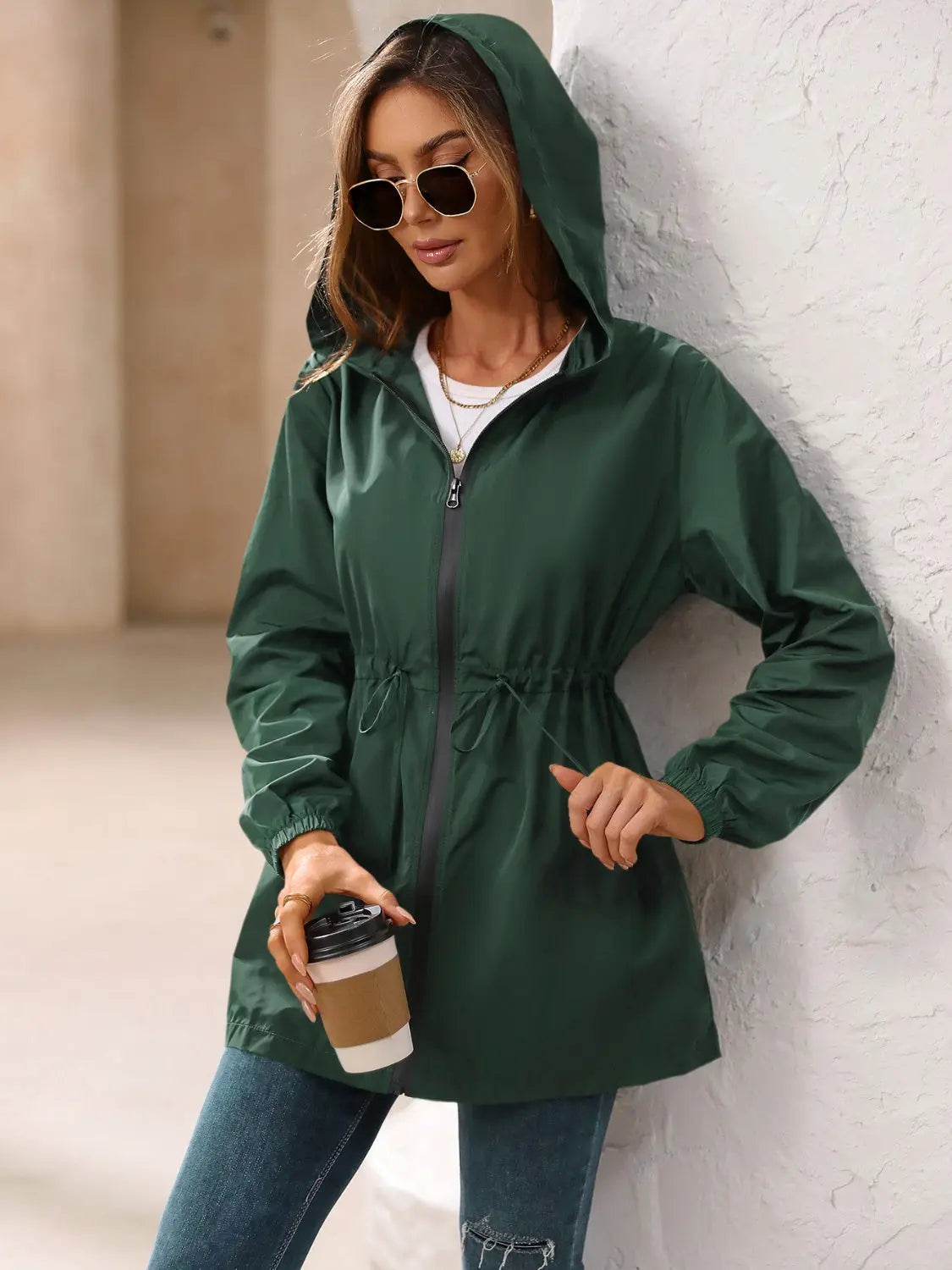 Ivy Lane Outdoor Waterproof Long Sleeve Hooded Windbreaker Trendsi