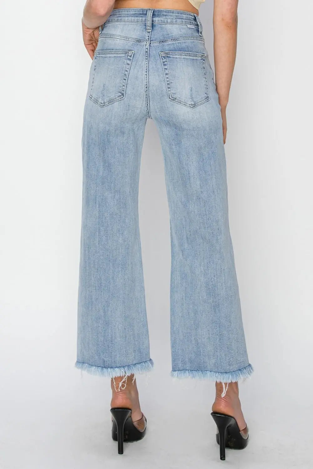 RISEN High Rise Crop Wide Fray Hem Jeans Trendsi