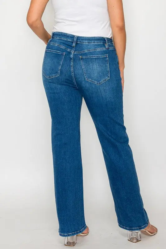 bytos Full Size Cat's Whiskers High Rise Straight Jeans Trendsi