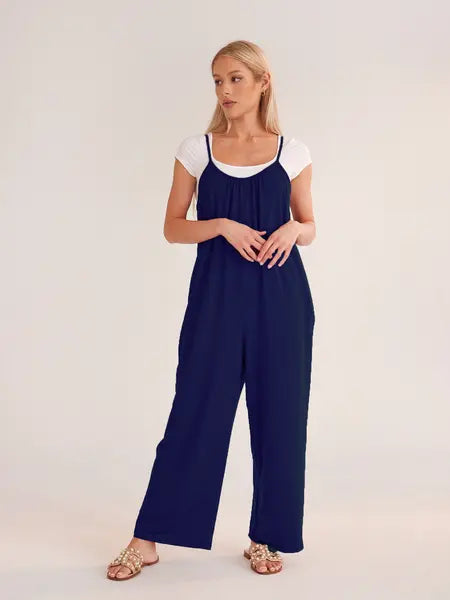 Solid Color Slip Pocket Loose Suspender Jumpsuit HFHD38VT7A Pure Serenity DBA