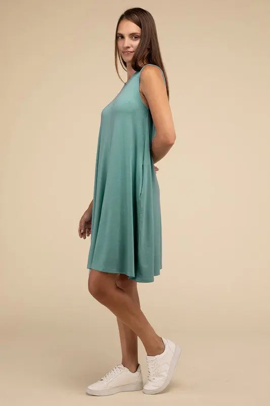 Sleeveless Flared Dress with Side Pockets ZENANA