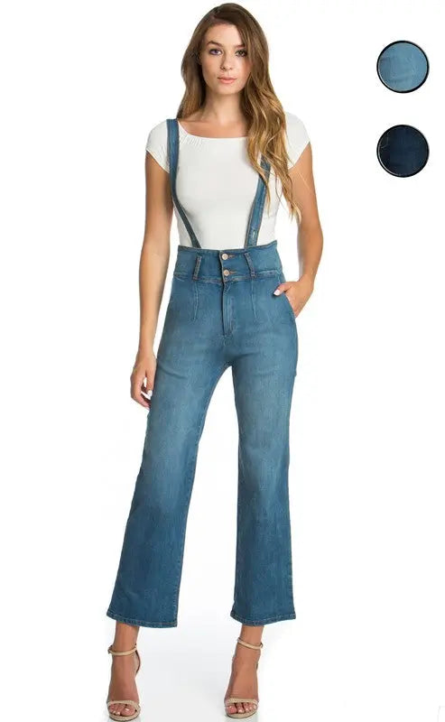 High Waist Flare Overall jean denim romper - Pure Serenity DBA