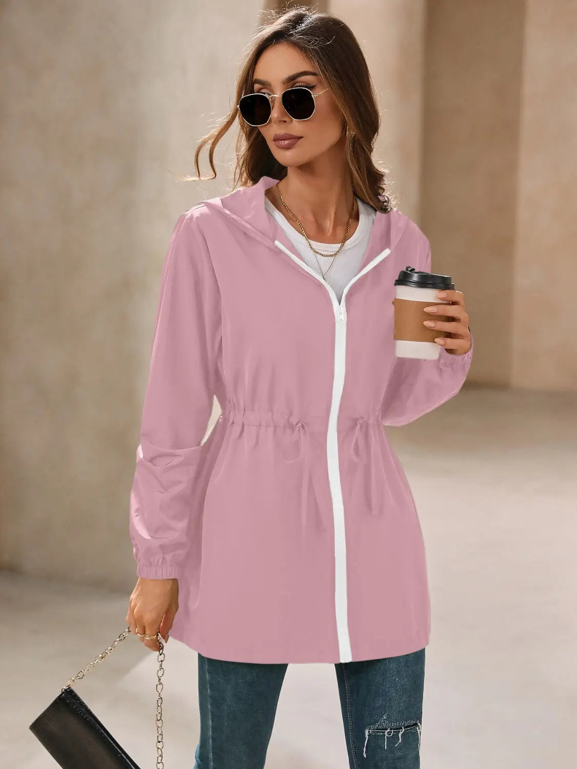 Ivy Lane Outdoor Waterproof Long Sleeve Hooded Windbreaker Trendsi