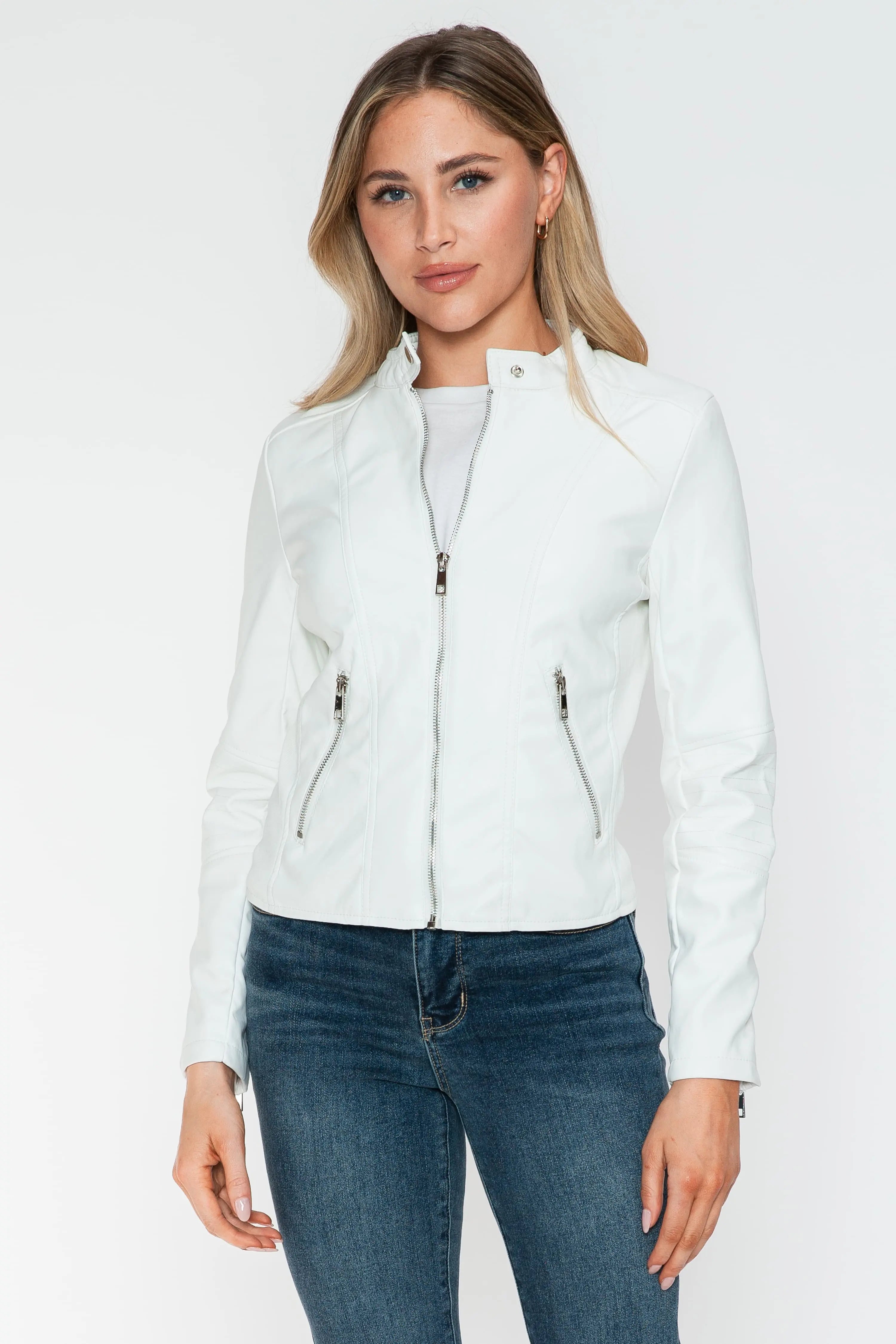 Snobbish PU Leather Zip Up Jacket with Pockets Trendsi