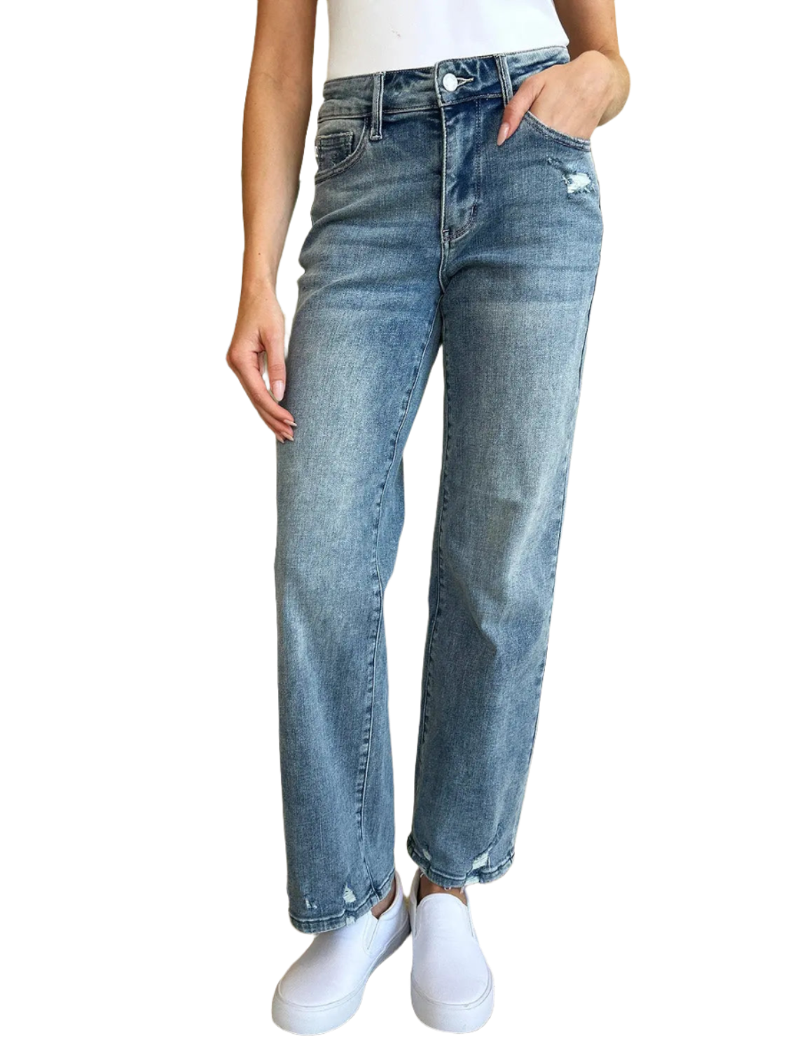 Judy Blue Full Size High Waist Distressed Straight Jeans - Pure Serenity DBA