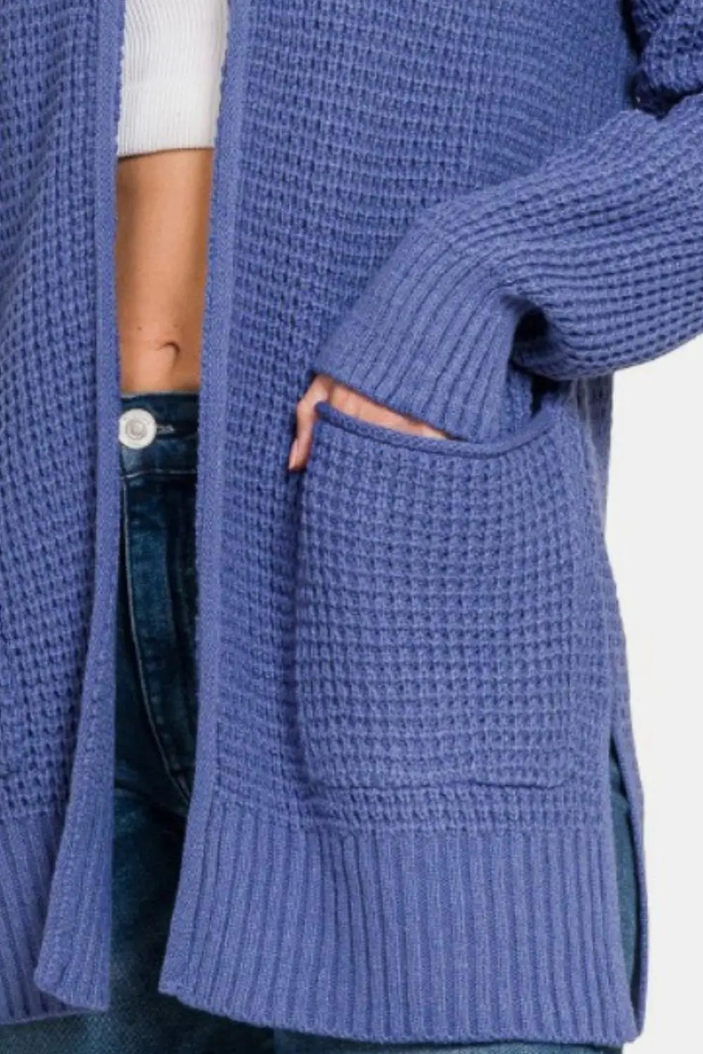 Zenana Waffle Open Front Sweater Cardigan Trendsi