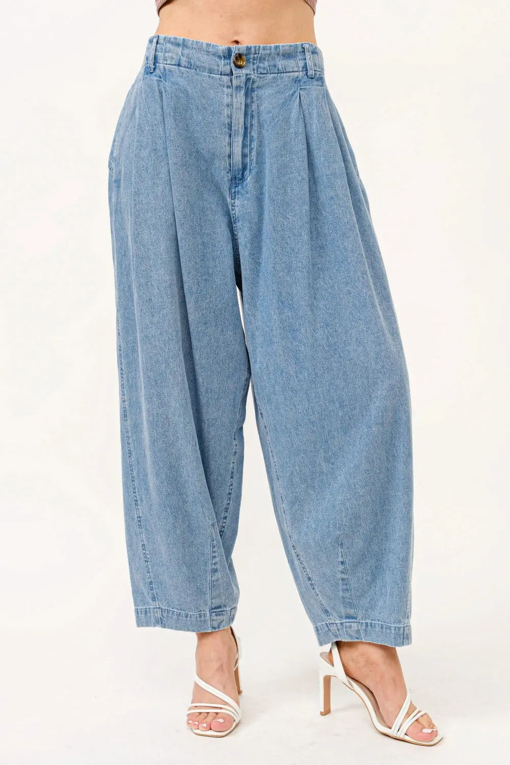 And The Why Elastic Back Pleated Baggy Jeans Trendsi