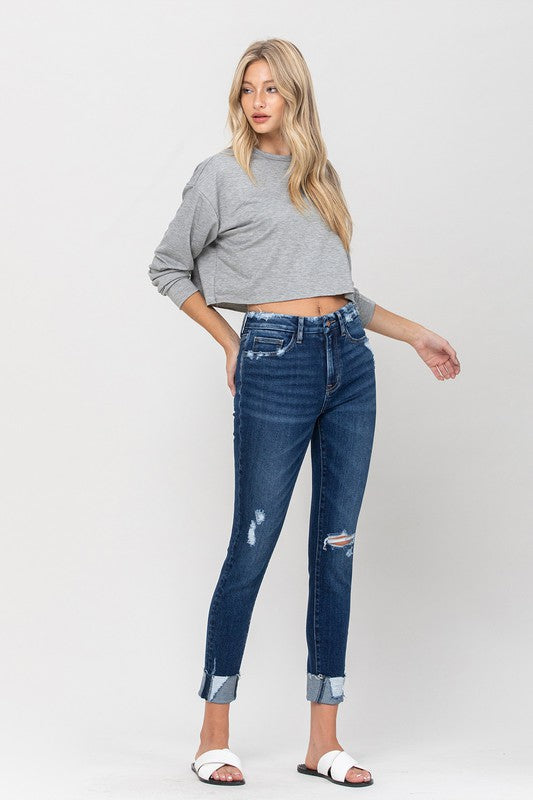 High Rise Distressed Clean Cut Crop Skinny - Pure Serenity DBA