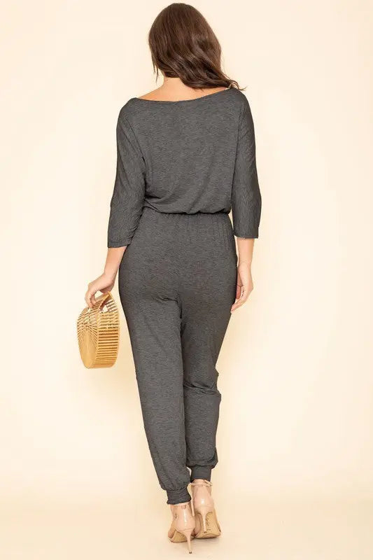 Quarter Sleeve Boat Neck Blouson Jumpsuit - Pure Serenity DBA