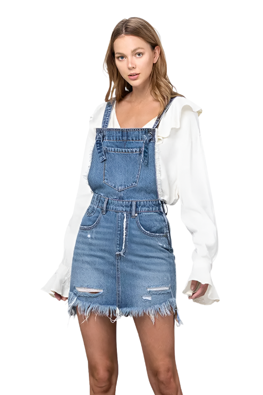 Frayed Denim Overalls Dress - Pure Serenity DBA