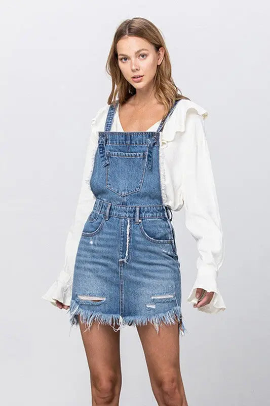 Frayed Denim Overalls Dress Denim Lab USA