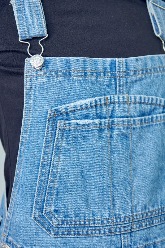 Pocket Patched Ripped Denim Overalls - Pure Serenity DBA