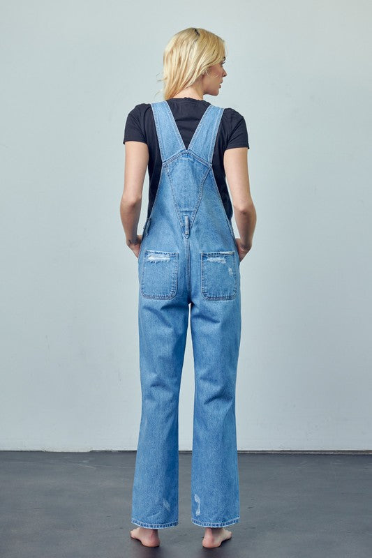 Pocket Patched Ripped Denim Overalls - Pure Serenity DBA