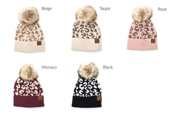 Leopard Fur Pom Beanie - Pure Serenity DBA