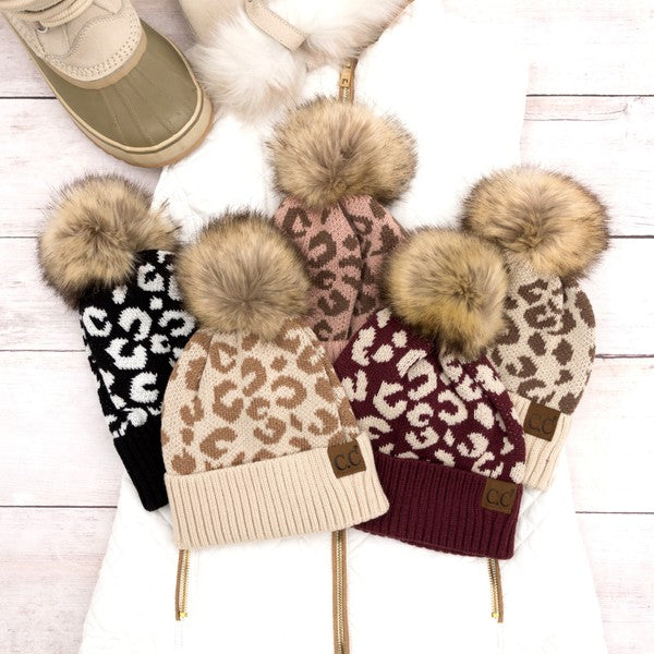 Leopard Fur Pom Beanie - Pure Serenity DBA