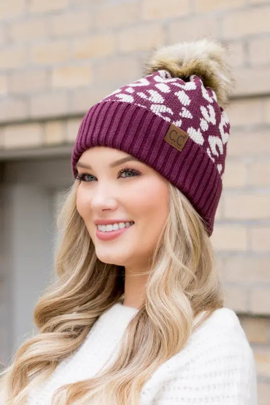 Leopard Fur Pom Beanie - Pure Serenity DBA