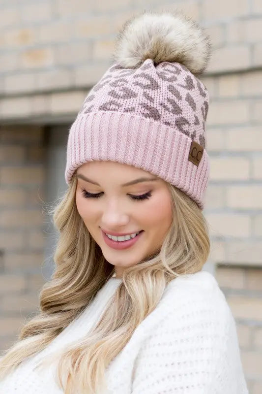 Leopard Fur Pom Beanie - Pure Serenity DBA