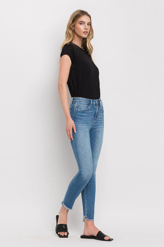 High Rise Raw Step Hem Ankle Skinny Jeans - Pure Serenity DBA