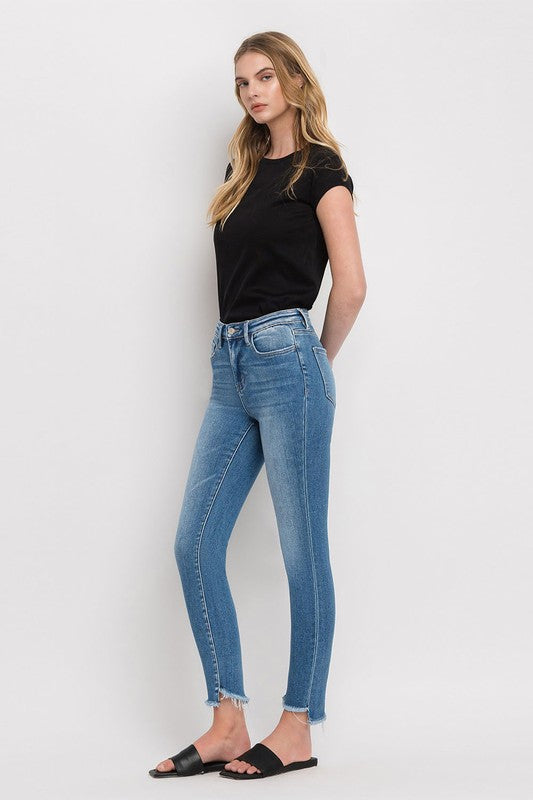 High Rise Raw Step Hem Ankle Skinny Jeans - Pure Serenity DBA