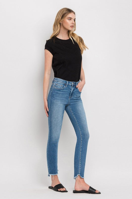 High Rise Raw Step Hem Ankle Skinny Jeans - Pure Serenity DBA