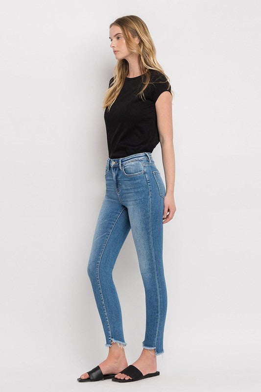 High Rise Raw Step Hem Ankle Skinny Jeans - Pure Serenity DBA