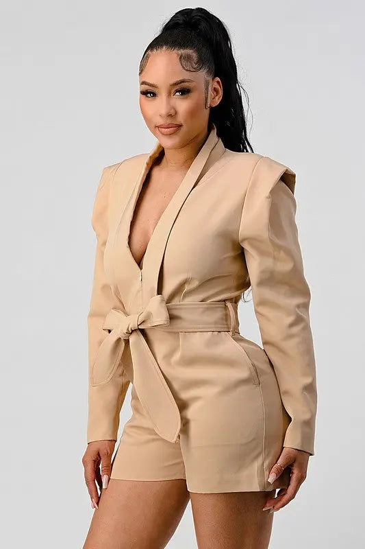 Business casual blazer romper with belt Athina