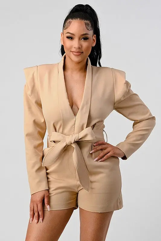 Business casual blazer romper with belt Athina