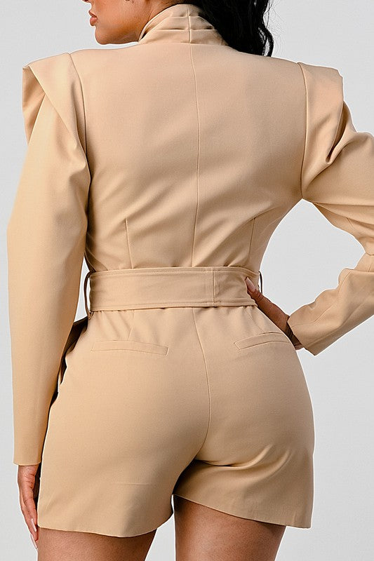 Business casual blazer romper with belt - Pure Serenity DBA