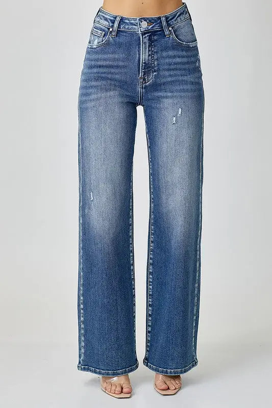 RISEN High Waist Jeans with Pockets Trendsi