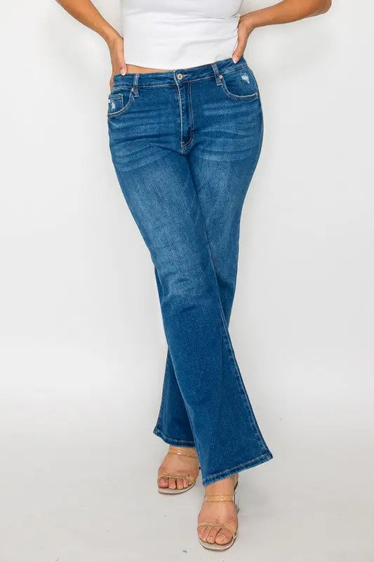 bytos Full Size Cat's Whiskers High Rise Straight Jeans Trendsi